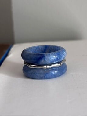 Stone Trilogy Stack Blue Aventurine Ring Set Of 3 Bands, Size 9